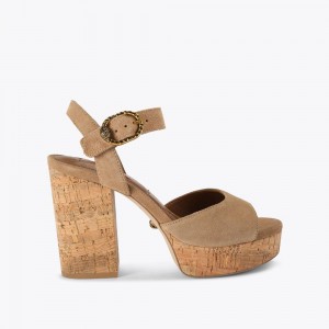 Kurt Geiger Mayfair Cork Heel Bej | ATKWRS-813