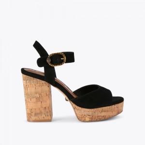 Kurt Geiger Mayfair Cork Heel Negrii | ZVXBCL-376