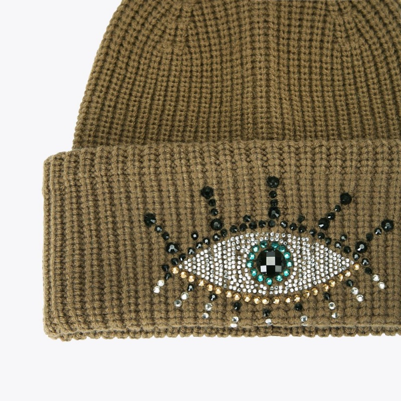 Kurt Geiger Evil Eye Beanie Kaki | KTWNXH-512