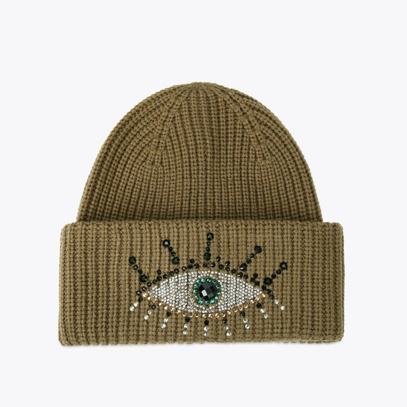 Kurt Geiger Evil Eye Beanie Kaki | KTWNXH-512