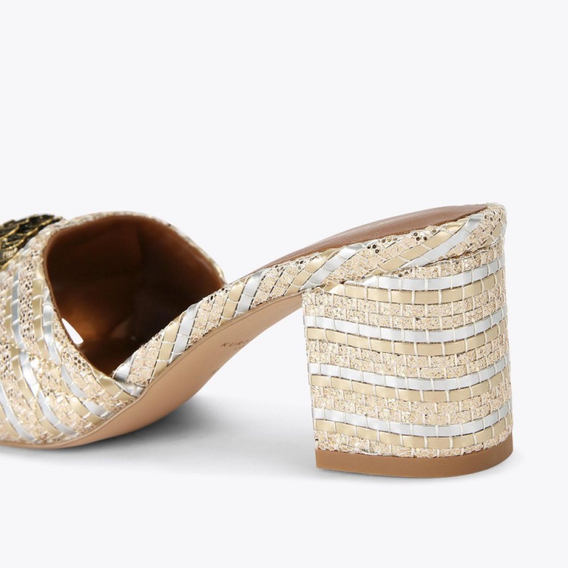 Kurt Geiger Kensington Block Mule Heel Champagne | AKDJCS-340