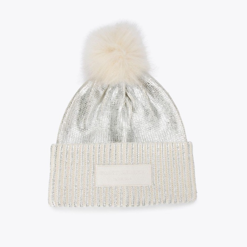 Kurt Geiger Metallic Rib Beanie Argintii | EQCLIV-731