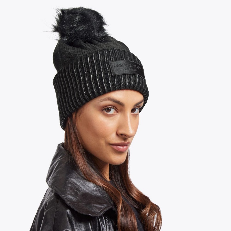 Kurt Geiger Metallic Rib Beanie Negrii | UBJOTV-369