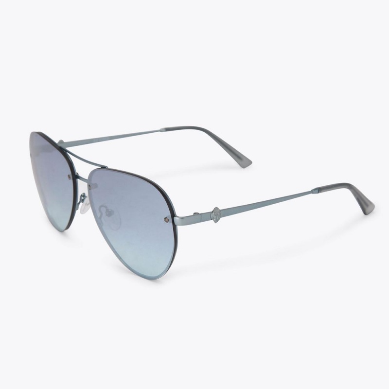 Kurt Geiger Shoreditch Aviator Sunglasses Teal | HQKJCB-849