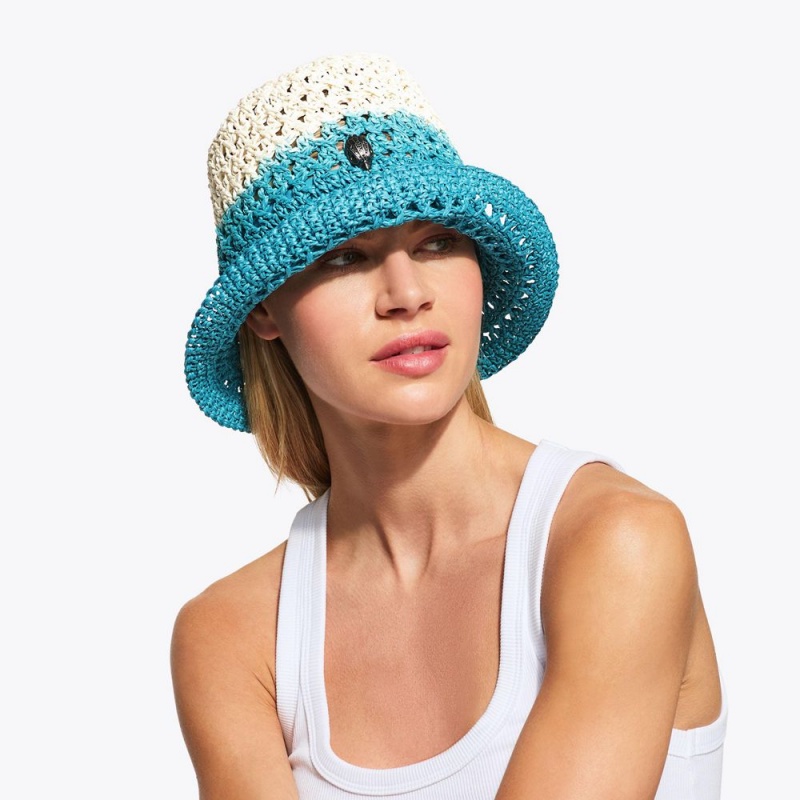 Kurt Geiger Straw Bucket Hat Teal | NRAXKH-810