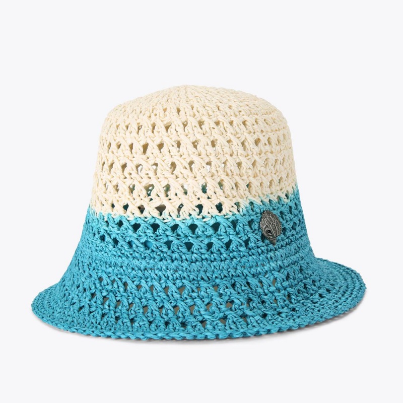 Kurt Geiger Straw Bucket Hat Teal | NRAXKH-810