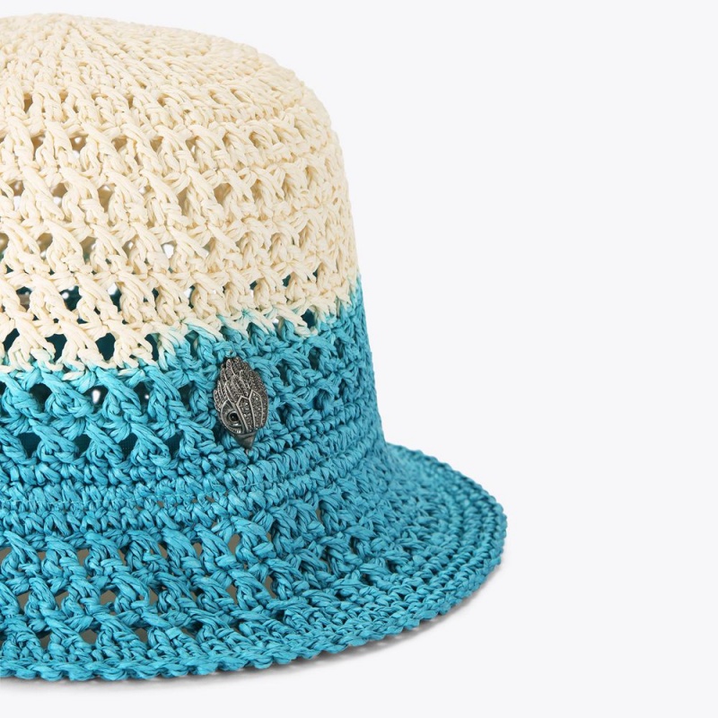 Kurt Geiger Straw Bucket Hat Teal | NRAXKH-810