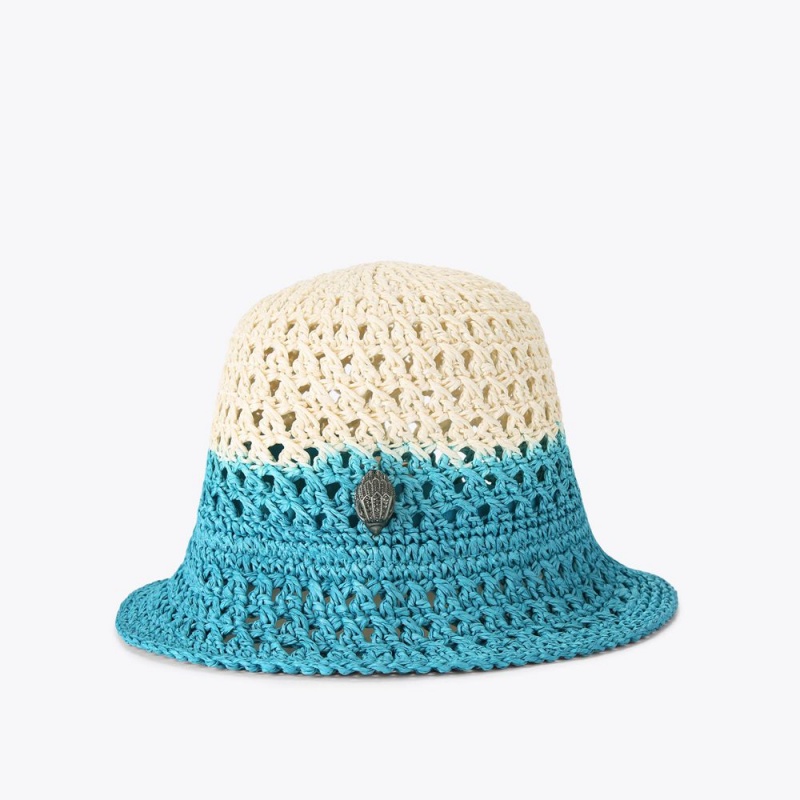 Kurt Geiger Straw Bucket Hat Teal | NRAXKH-810